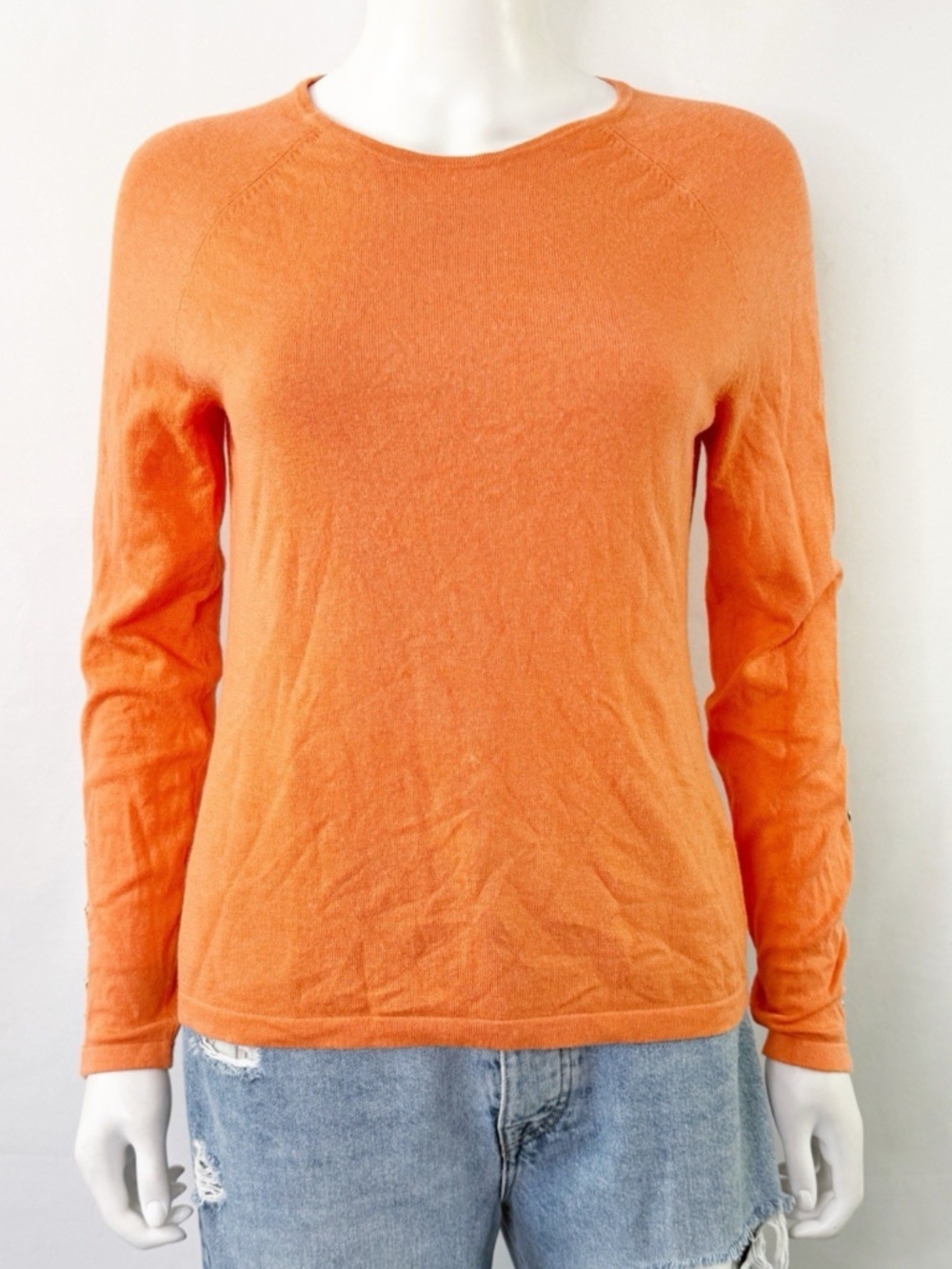 J. McLaughlin Orange Knit Pullover Sweater Size S Casual Winter Fall Crew Neck